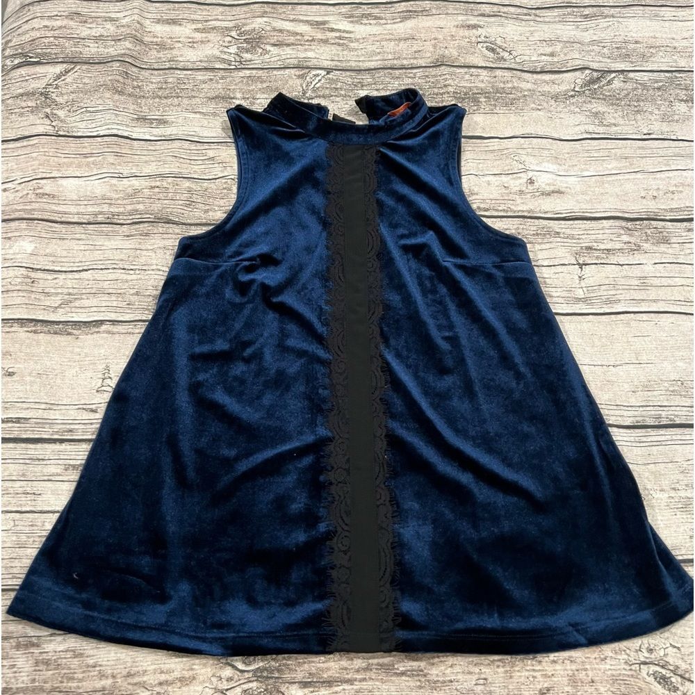 ModCloth blue velvet sleeveless blouse with tie in back size small
